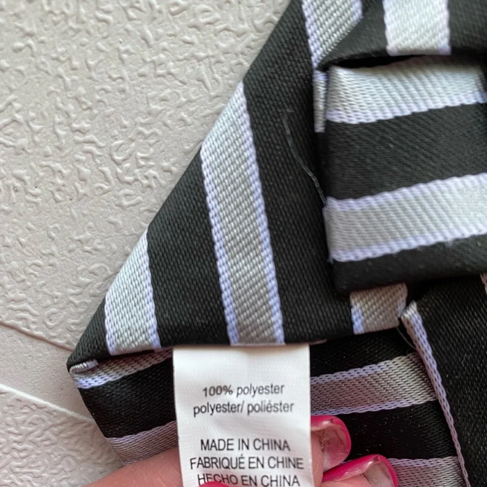Black and Gray Striped Clip On Tie